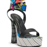 AKIRA GOLD MAGRITTE MULTI STRIPE PRINT CHUNKY PLATFORM SANDAL