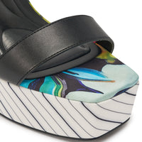 AKIRA GOLD MAGRITTE MULTI STRIPE PRINT CHUNKY PLATFORM SANDAL