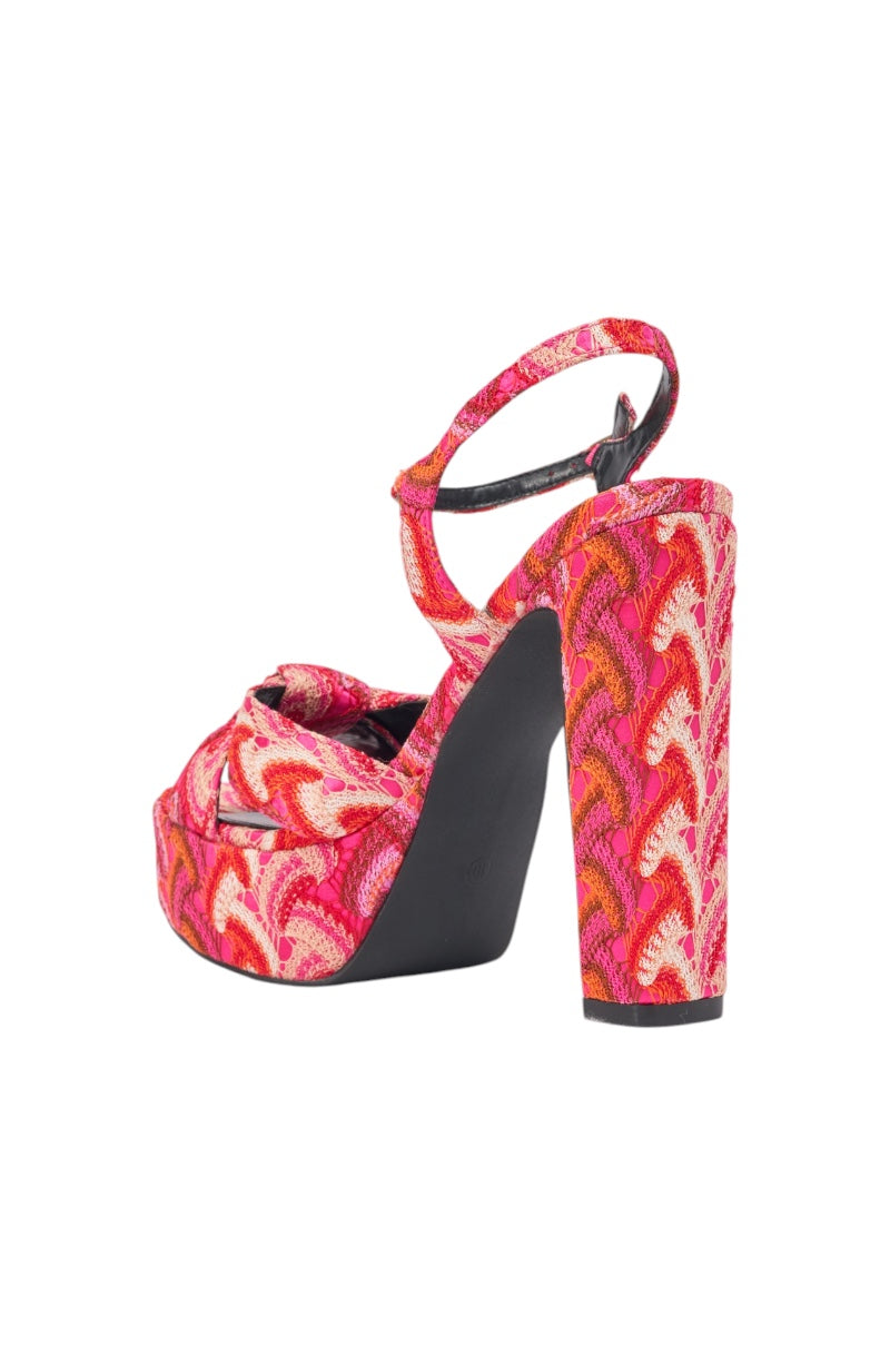 « Bonbon » — Sandales à Talon Bloc, Rose Multi