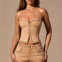 « Audace » — Haut Corset Lacé Suédine, Camel