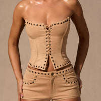 « Audace » — Haut Corset Lacé Suédine, Camel