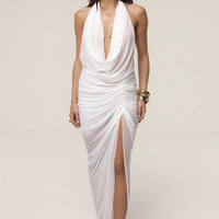 « Ariana » — Robe Longue Plongeante Dos Nu, Blanc