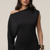 « Joyau d'Hiver » — Robe Longue Asymétrique, Noir