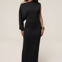 « Joyau d'Hiver » — Robe Longue Asymétrique, Noir