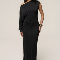 « Joyau d'Hiver » — Robe Longue Asymétrique, Noir