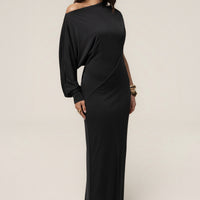 « Joyau d'Hiver » — Robe Longue Asymétrique, Noir