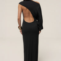 « Joyau d'Hiver » — Robe Longue Asymétrique, Noir