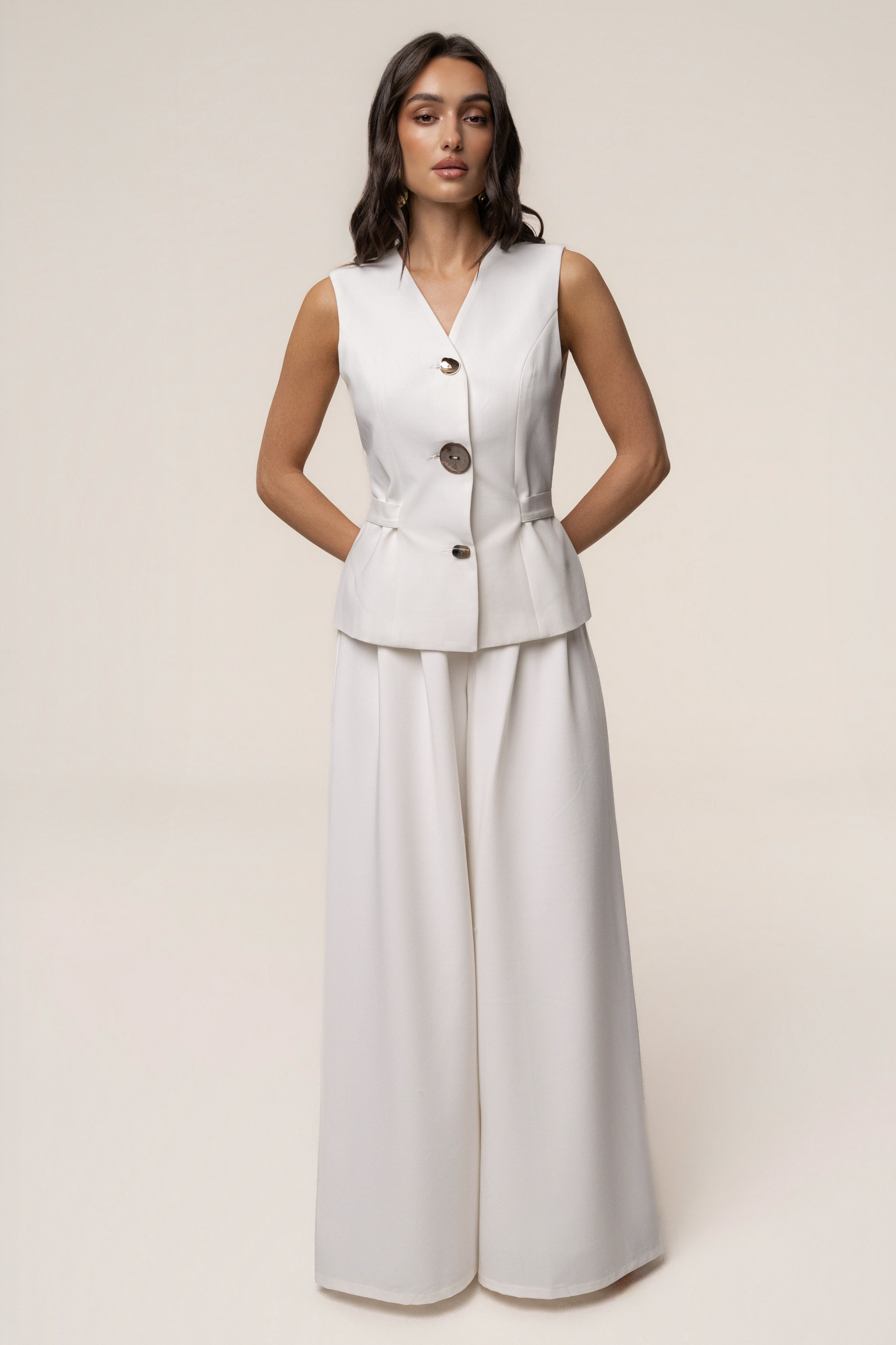 « Costa » — Ensemble Pantalon Tailleur, Blanc