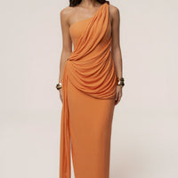 « Mocha » — Robe Portefeuille Drapée, Corail