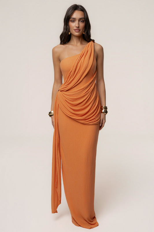 « Mocha » — Robe Portefeuille Drapée, Corail