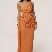 « Mocha » — Robe Portefeuille Drapée, Corail