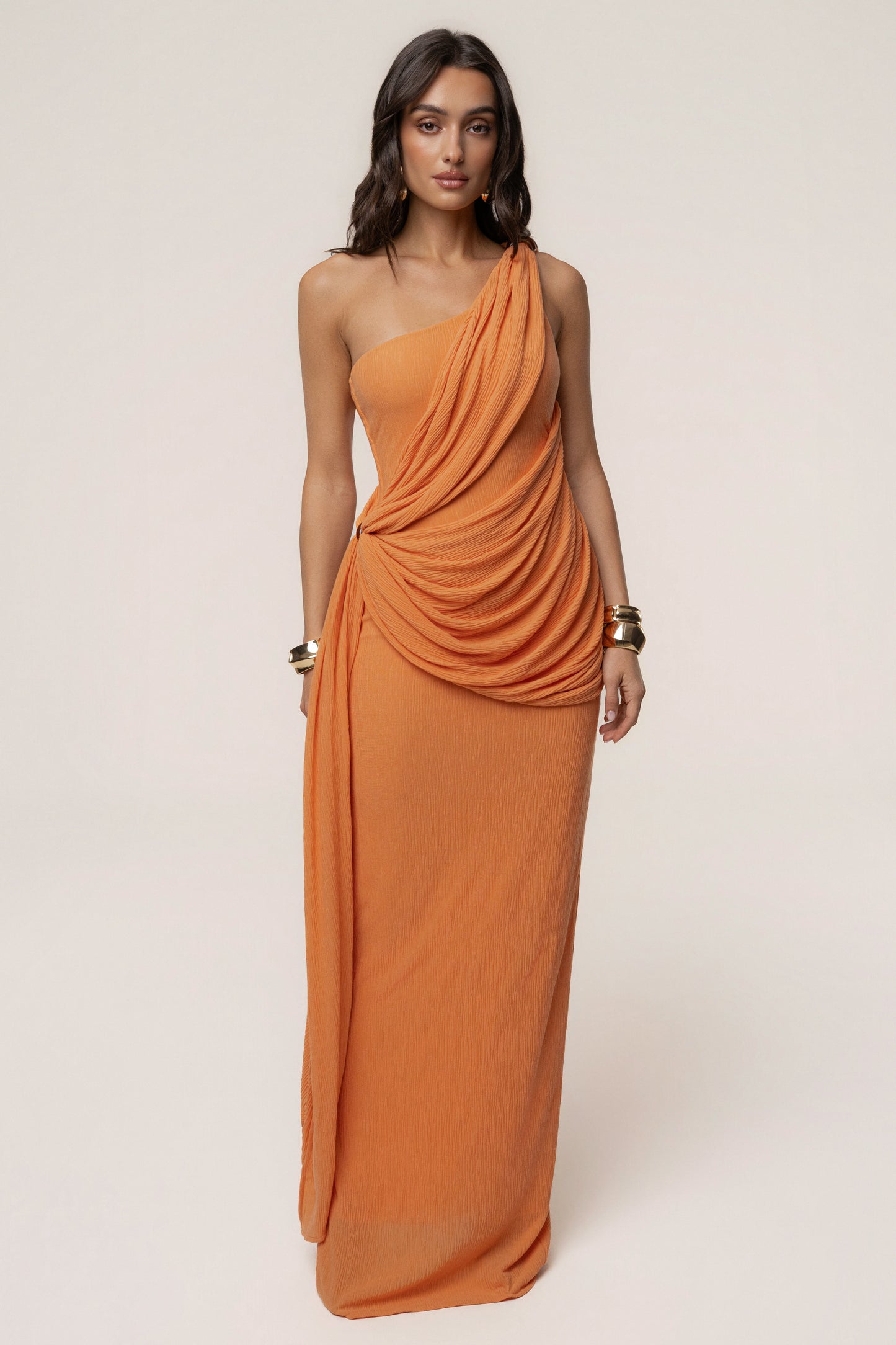 « Mocha » — Robe Portefeuille Drapée, Corail