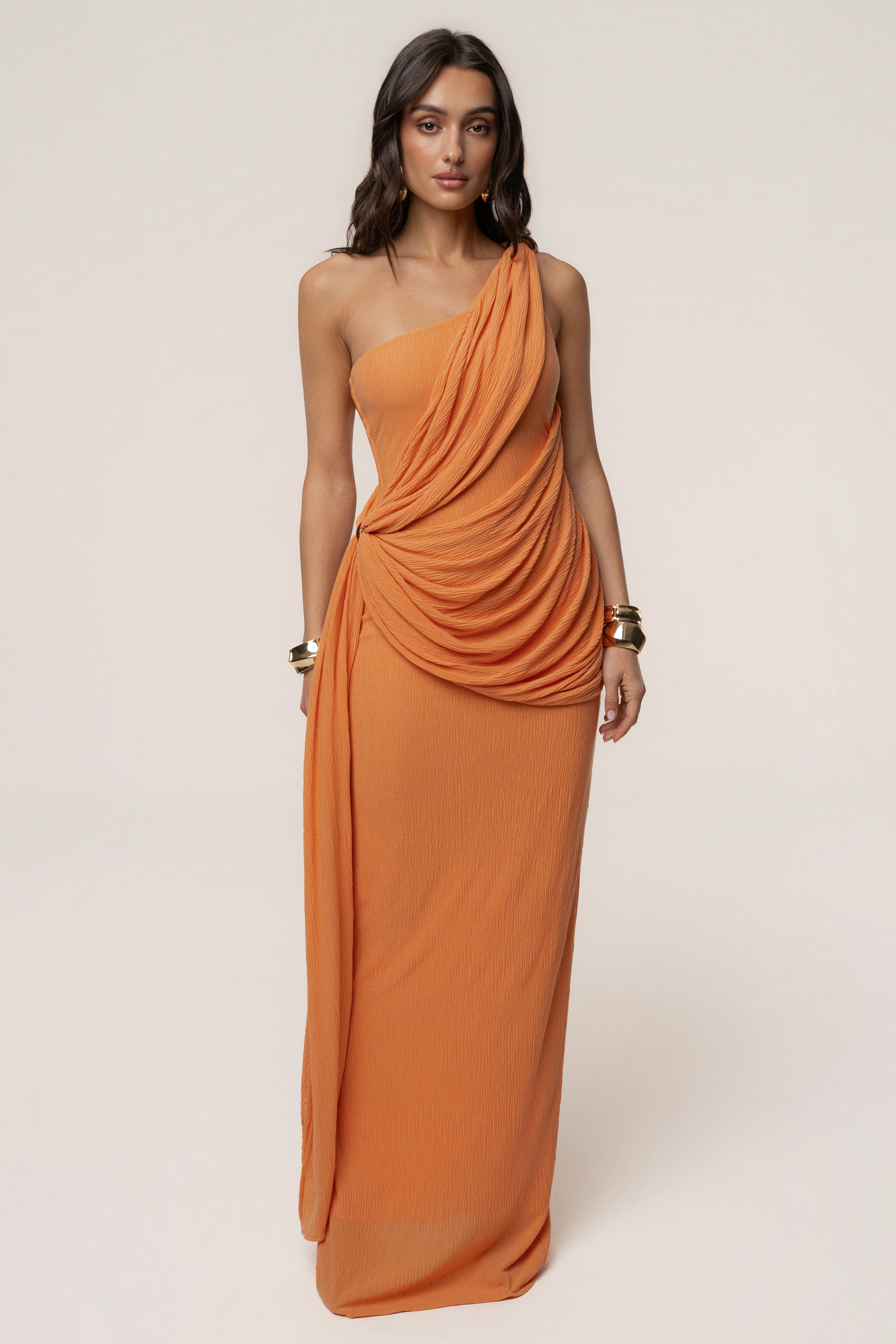 « Mocha » — Robe Portefeuille Drapée, Corail