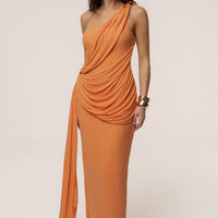 « Mocha » — Robe Portefeuille Drapée, Corail