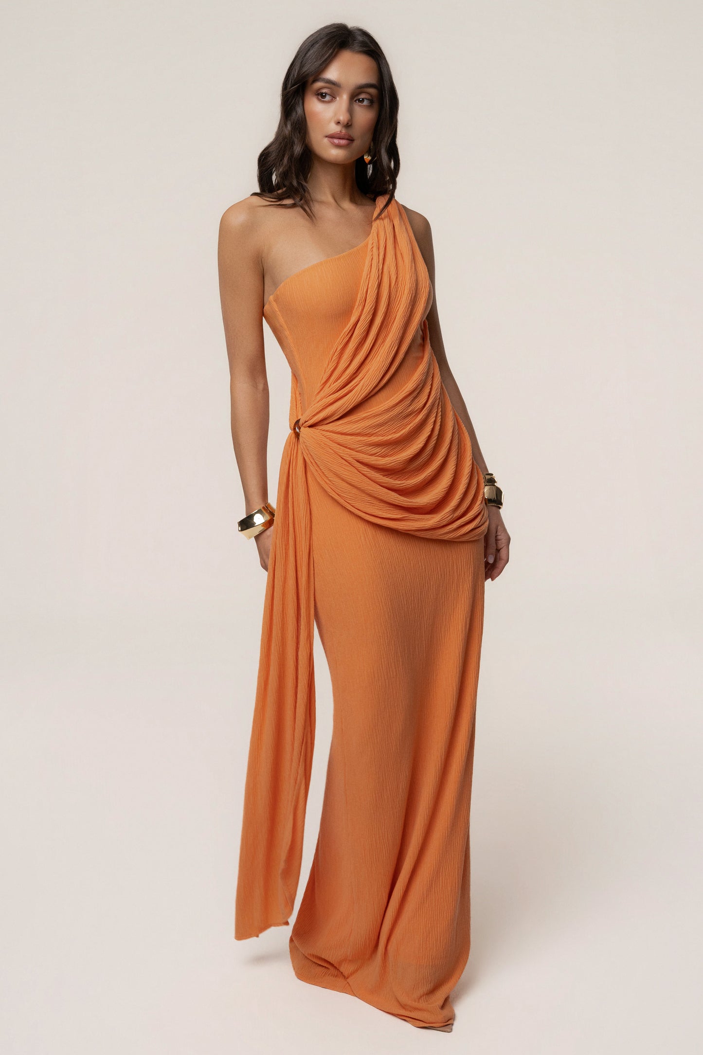 « Mocha » — Robe Portefeuille Drapée, Corail
