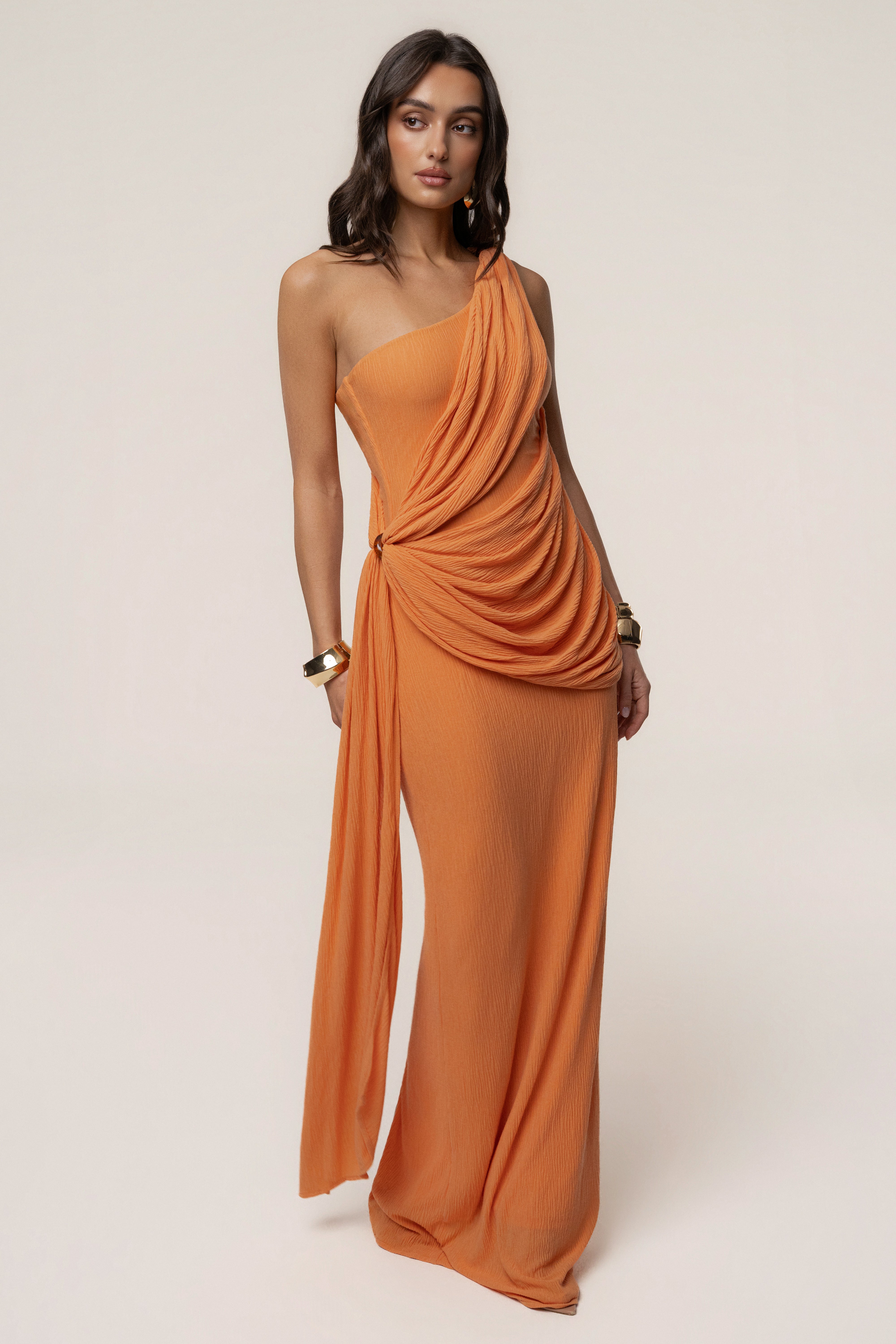 « Mocha » — Robe Portefeuille Drapée, Corail