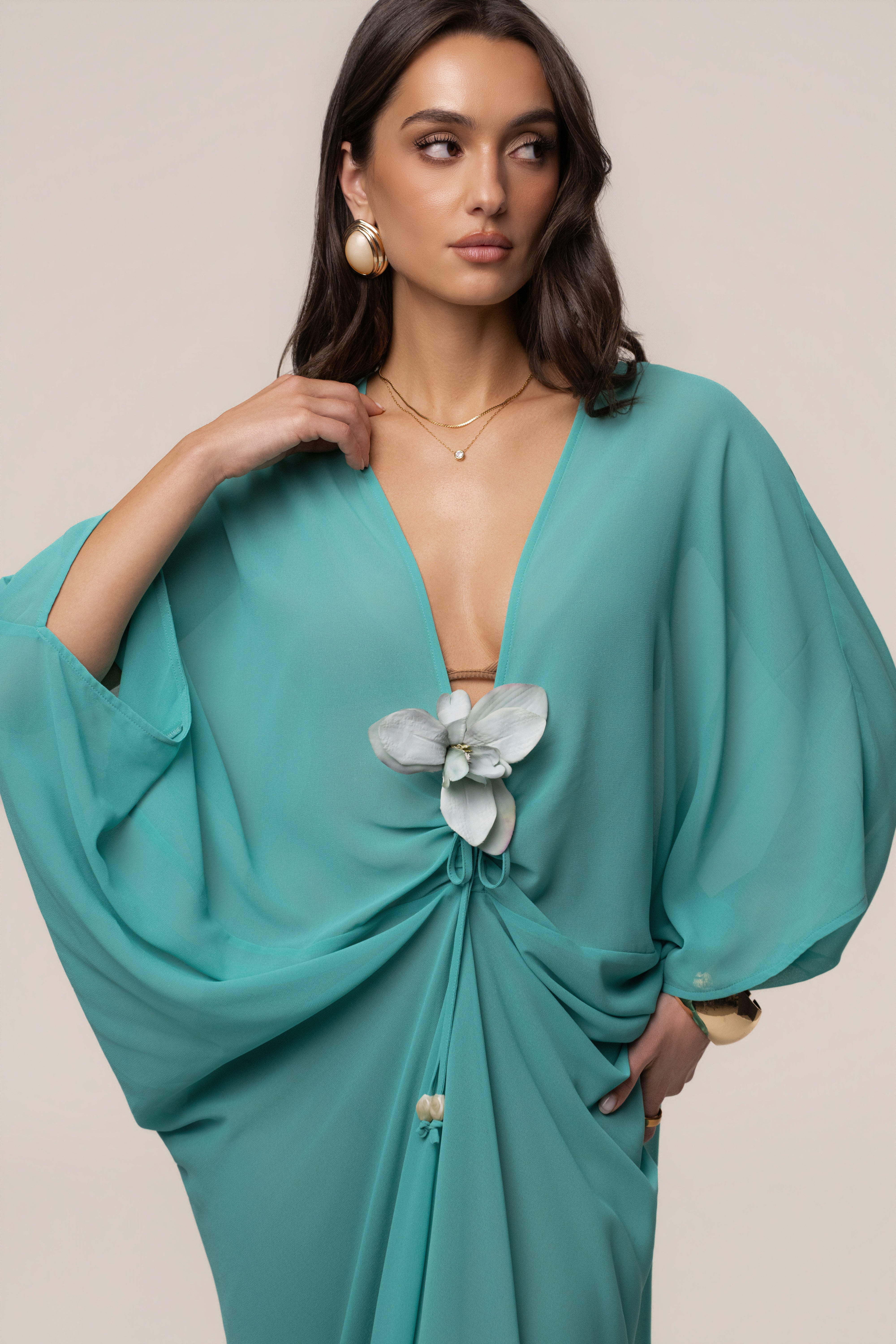 « Jours Sans Fin » — Robe Cache-Maillot Kaftan, Sarcelle