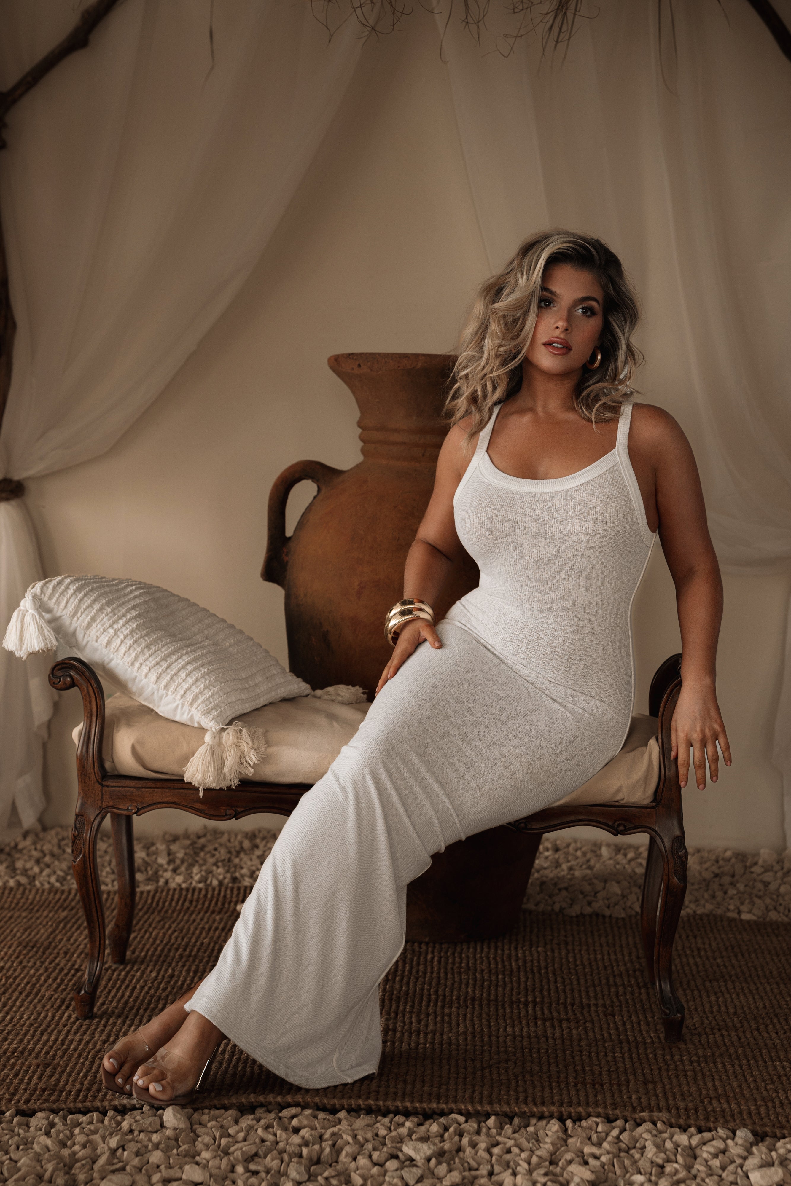 « Retour » — Robe Longue Ajustée, Ivoire