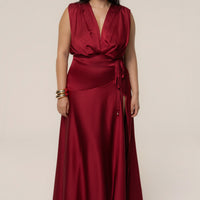 « Amalia » — Robe Longue Satinée, Rouge