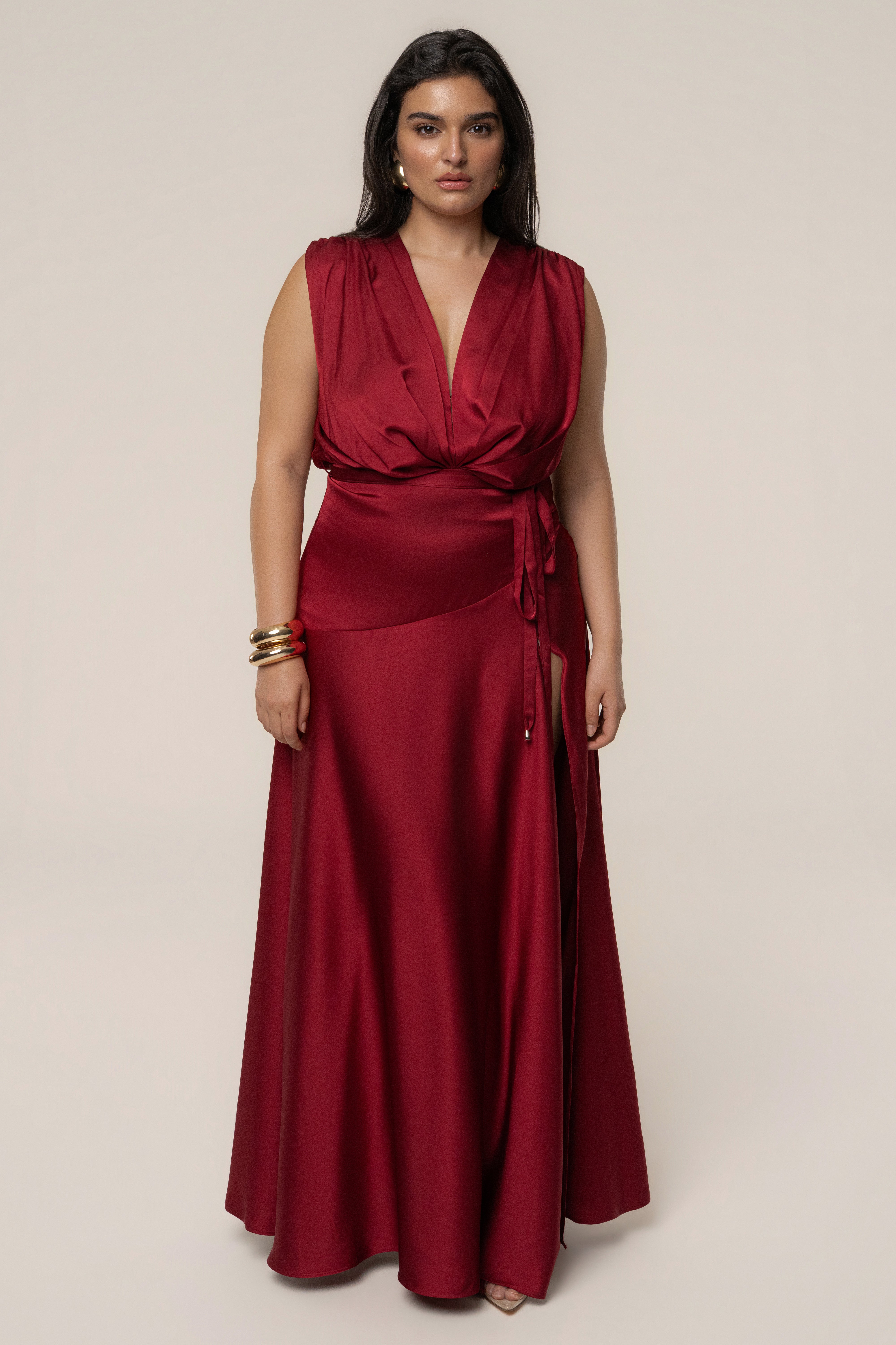 « Amalia » — Robe Longue Satinée, Rouge