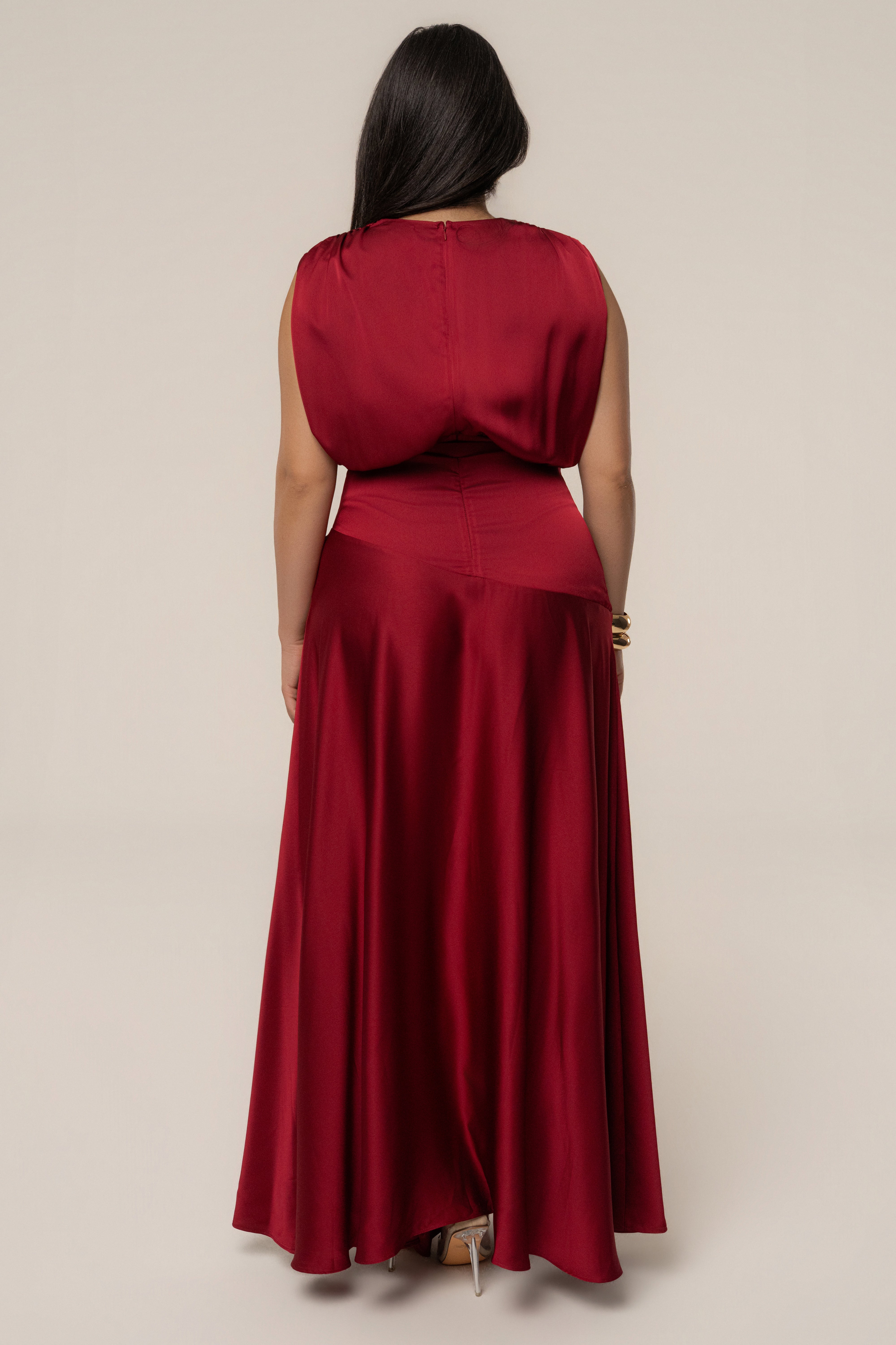« Amalia » — Robe Longue Satinée, Rouge