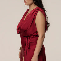 « Amalia » — Robe Longue Satinée, Rouge