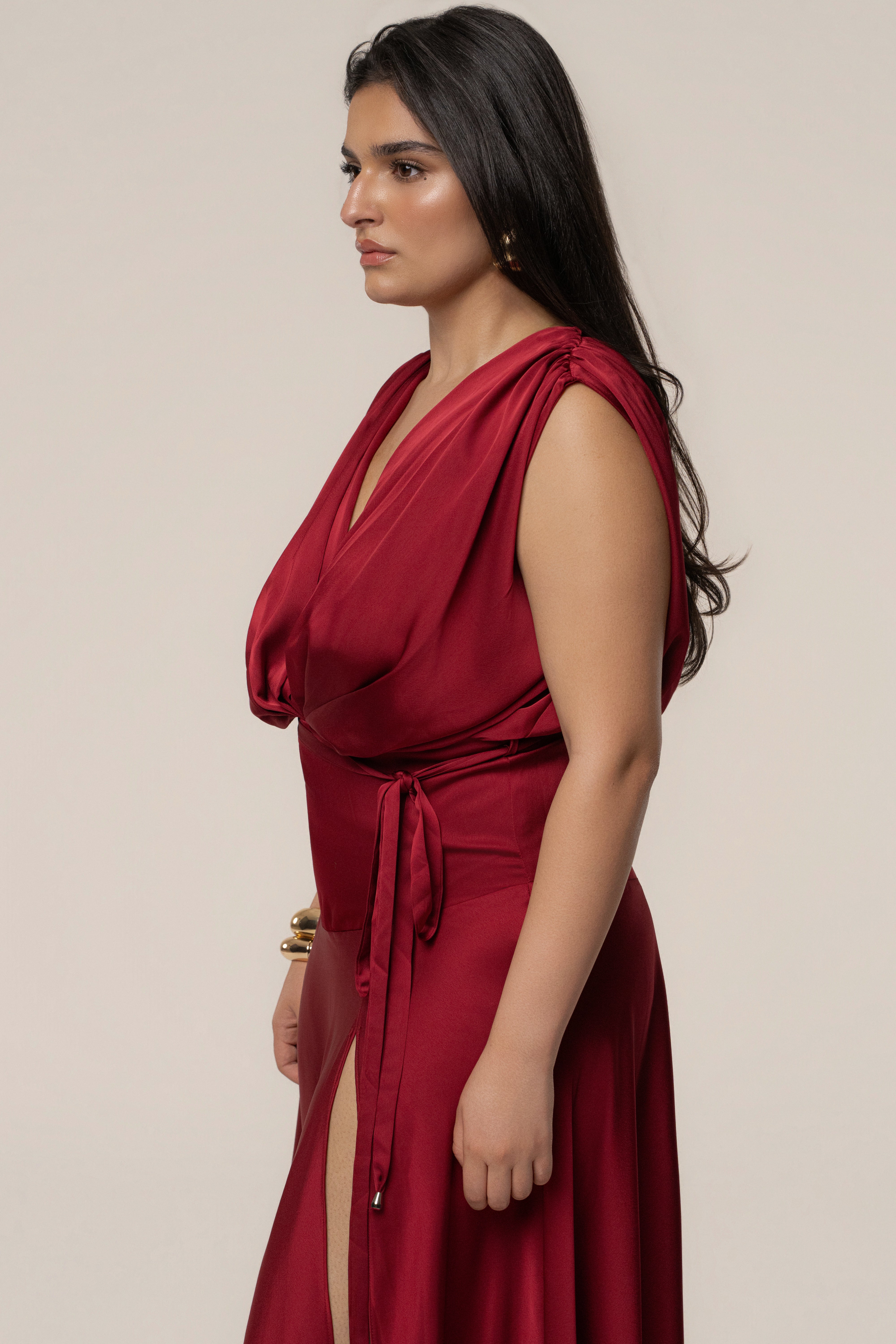 « Amalia » — Robe Longue Satinée, Rouge