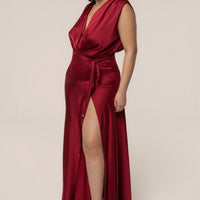 « Amalia » — Robe Longue Satinée, Rouge