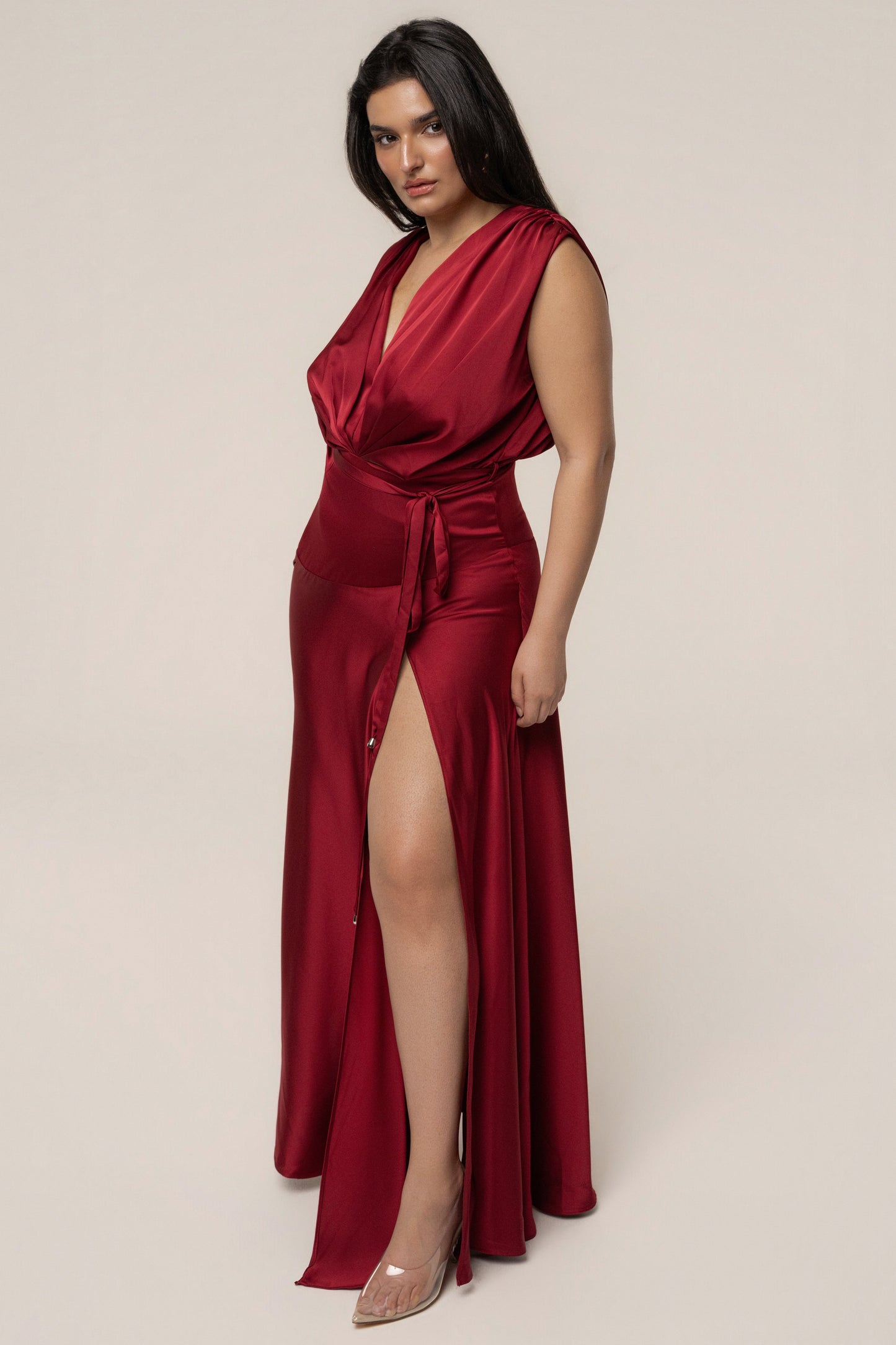 « Amalia » — Robe Longue Satinée, Rouge