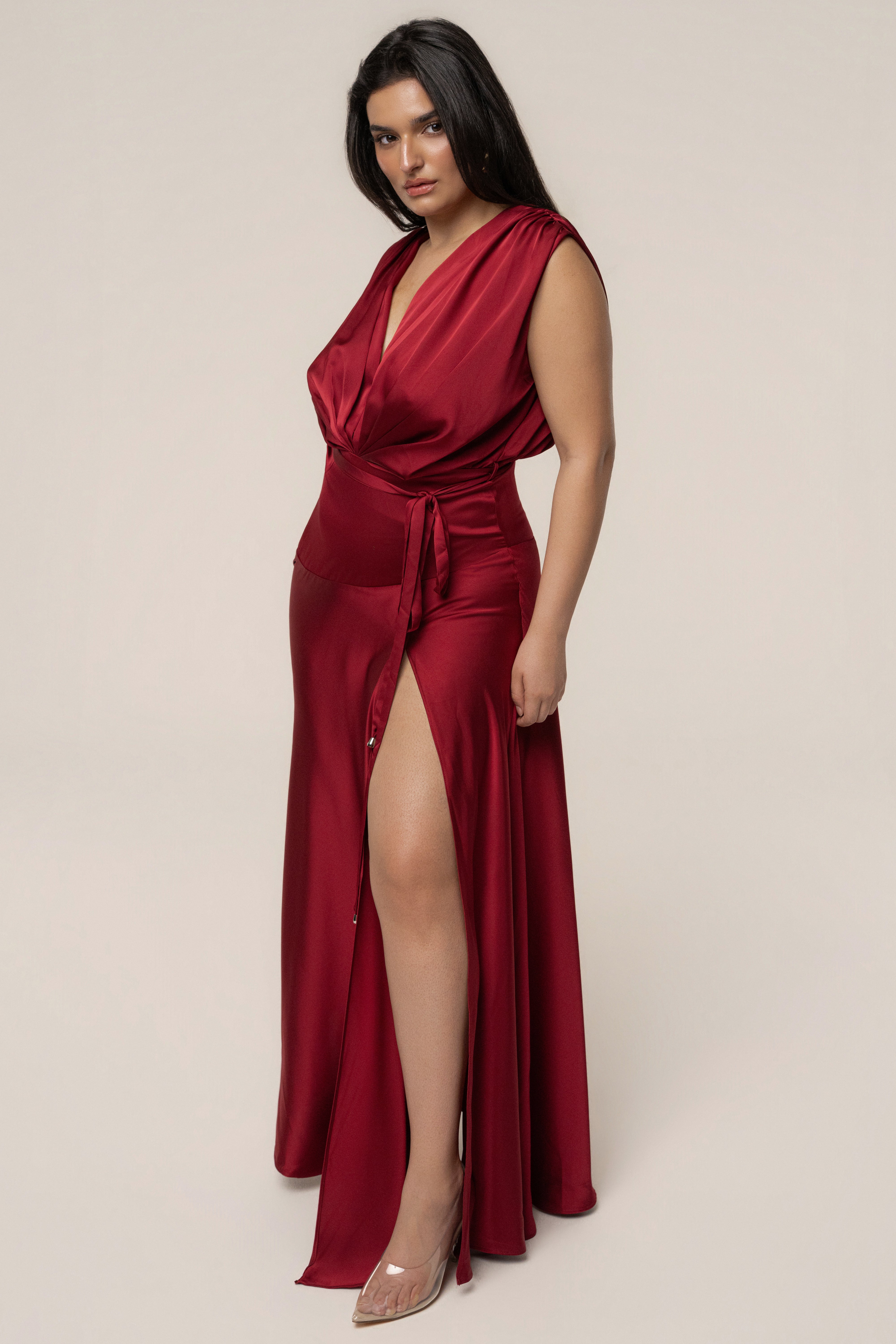 « Amalia » — Robe Longue Satinée, Rouge