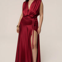 « Amalia » — Robe Longue Satinée, Rouge