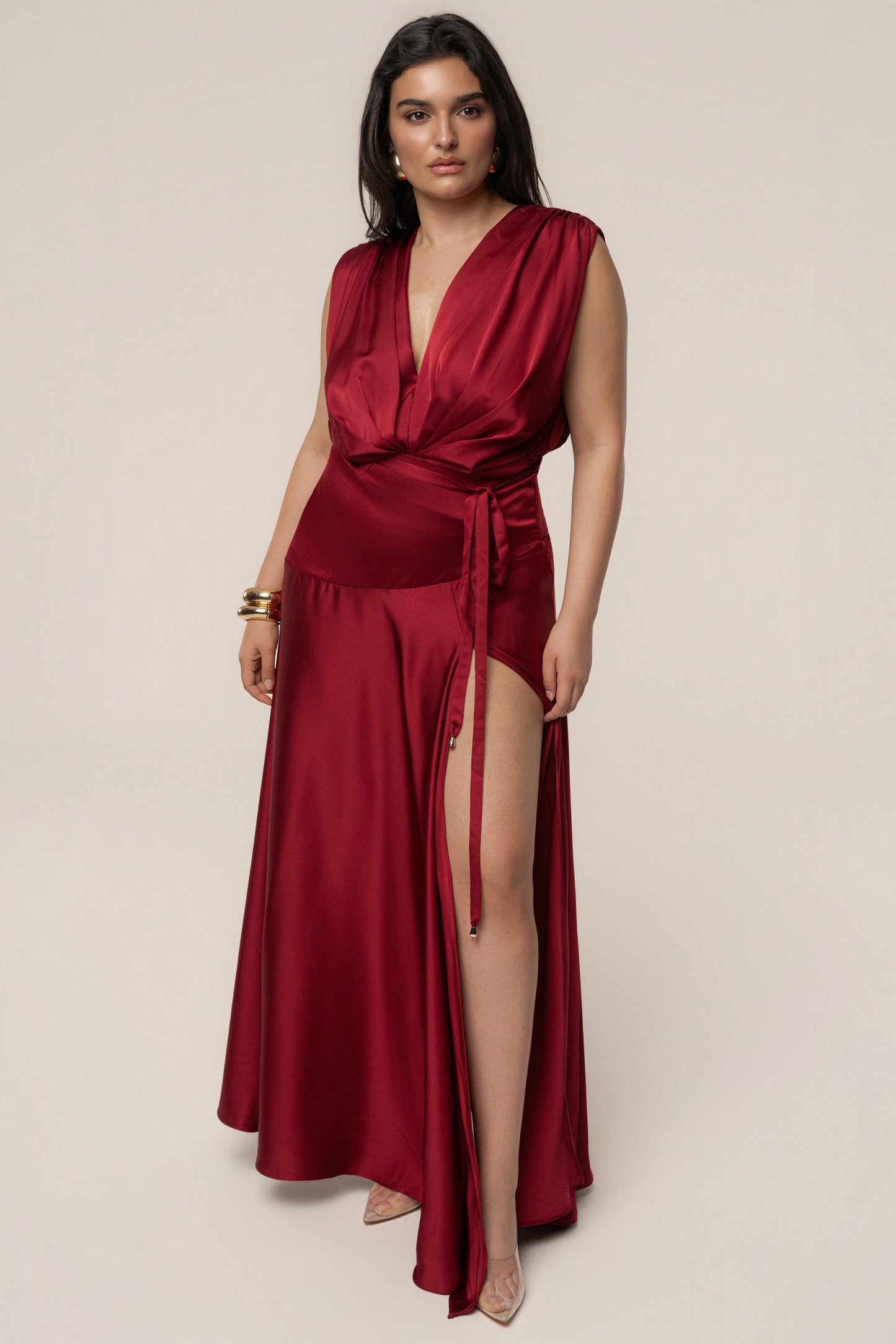 « Amalia » — Robe Longue Satinée, Rouge