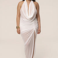 « Ariana » — Robe Longue Plongeante Dos Nu, Blanc