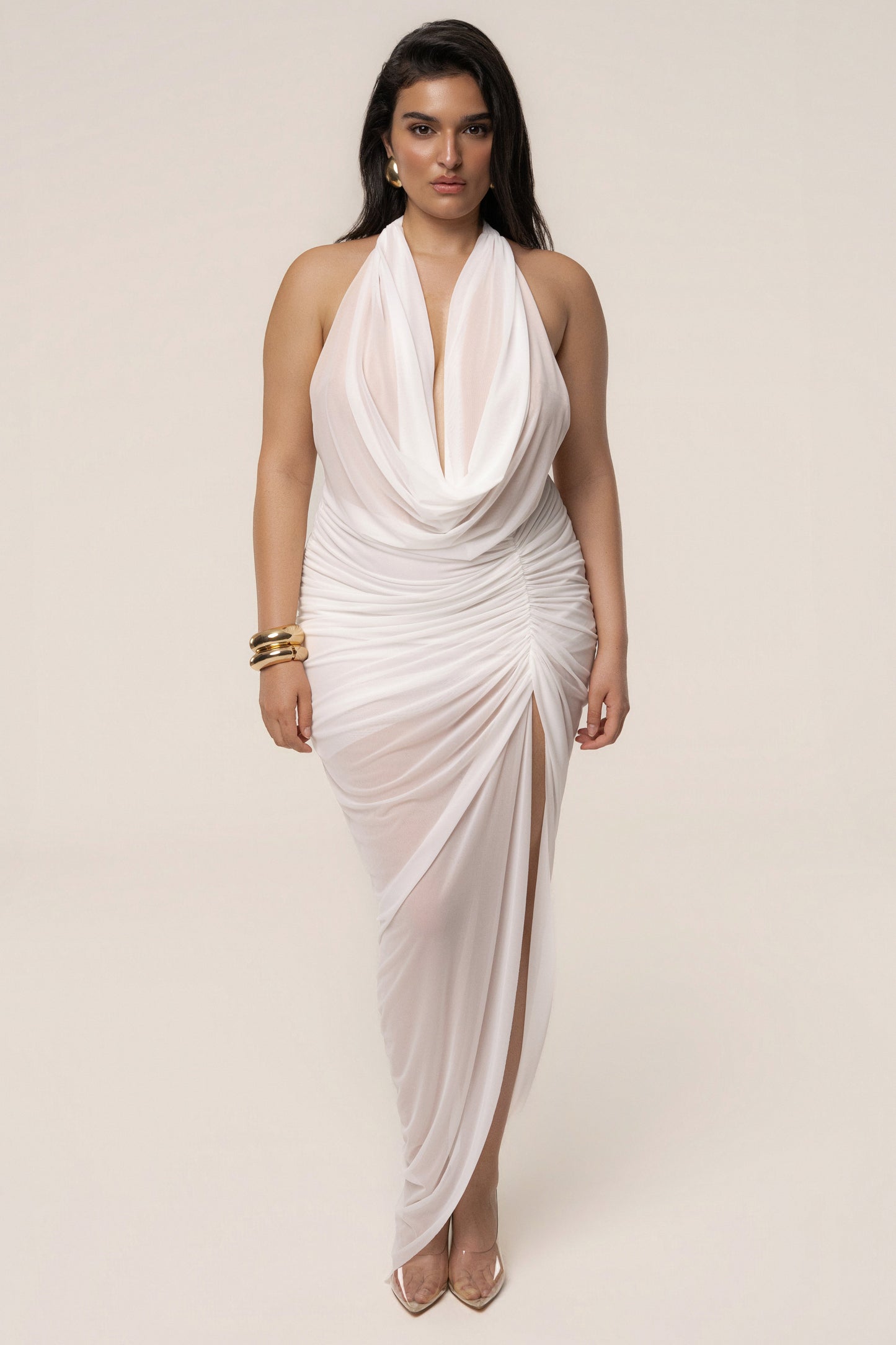 « Ariana » — Robe Longue Plongeante Dos Nu, Blanc