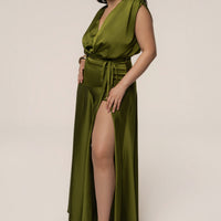 « Amalia » — Robe Longue Satinée, Olive