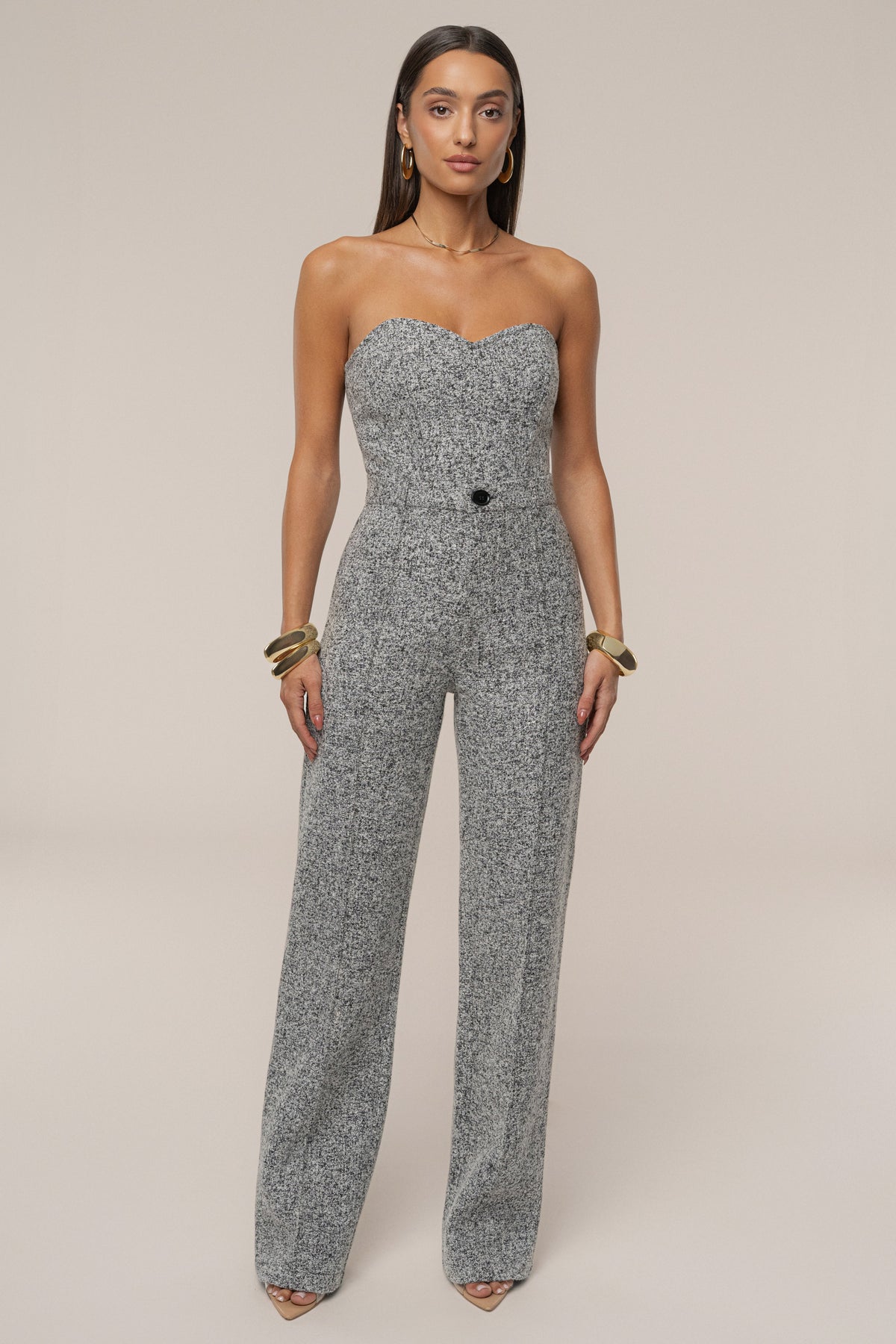 « Ligne Urbaine » — Pantalon Droit en Tweed, Gris Clair