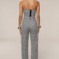 « Éclat Feutré » — Corset en Tweed, Gris Clair