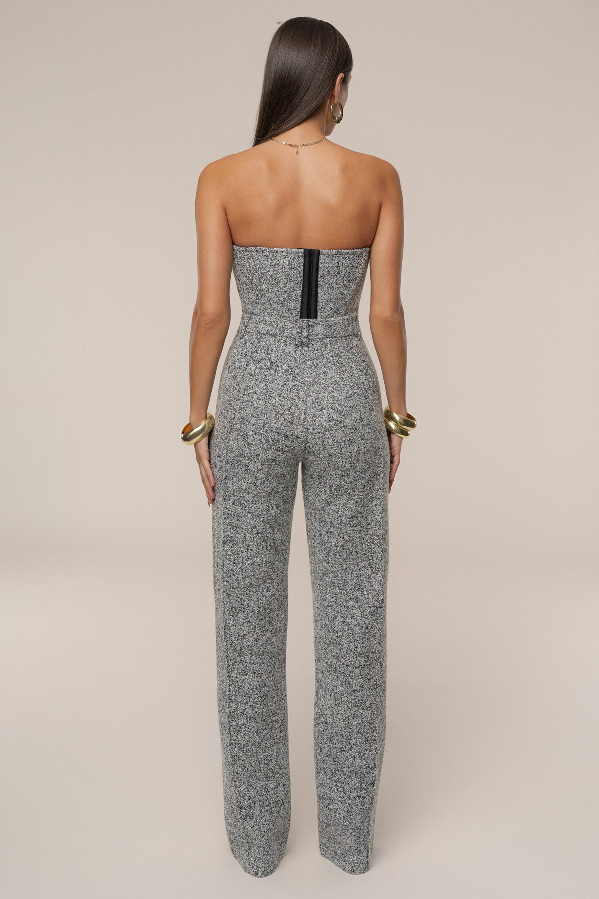 « Ligne Urbaine » — Pantalon Droit en Tweed, Gris Clair