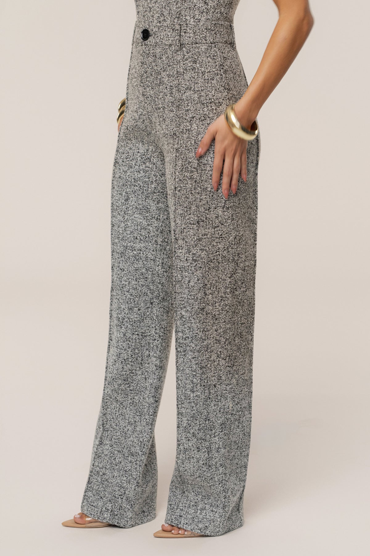 « Ligne Urbaine » — Pantalon Droit en Tweed, Gris Clair