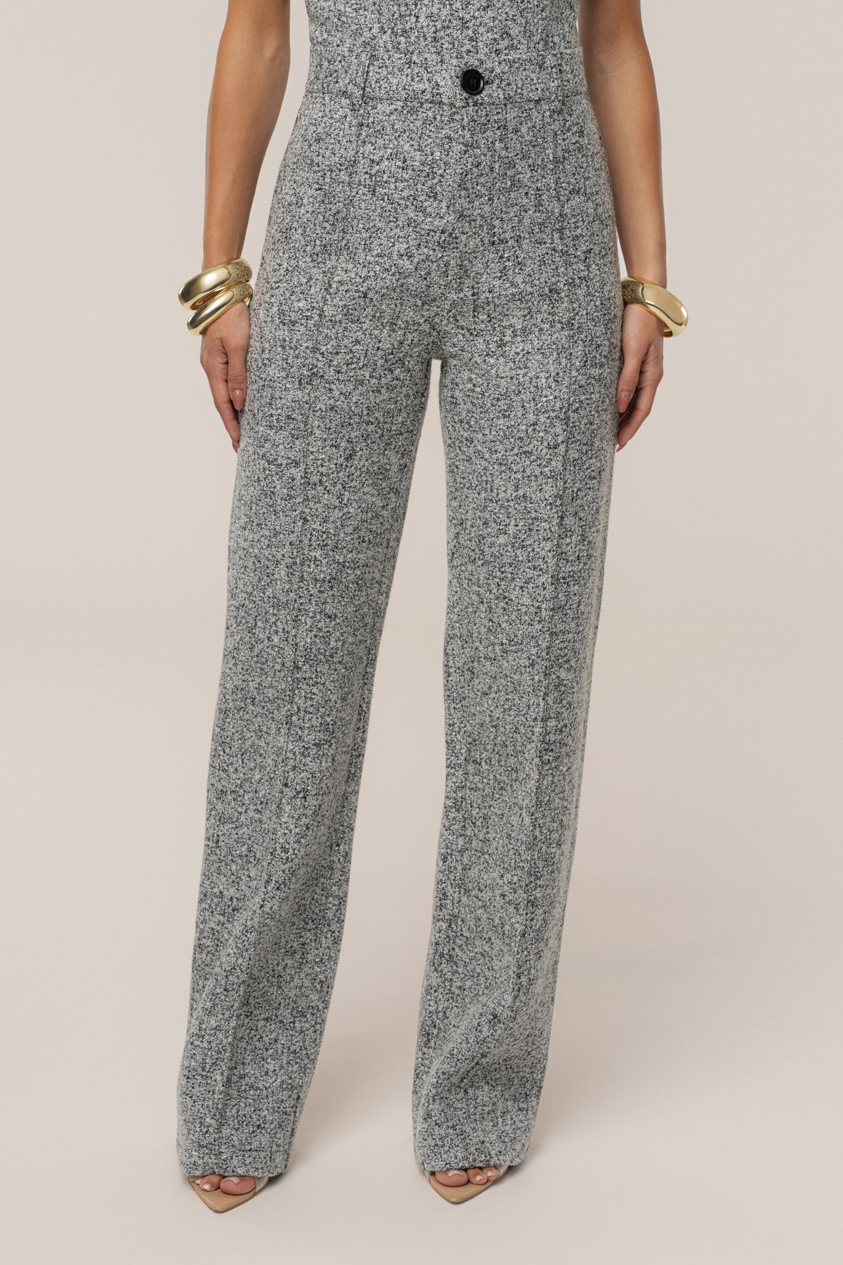 « Ligne Urbaine » — Pantalon Droit en Tweed, Gris Clair