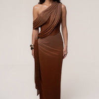« Céleste » — Robe Longue Drapée Bandage, Or