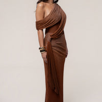 « Céleste » — Robe Longue Drapée Bandage, Or
