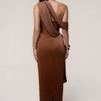 « Céleste » — Robe Longue Drapée Bandage, Or