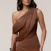 « Céleste » — Robe Longue Drapée Bandage, Or