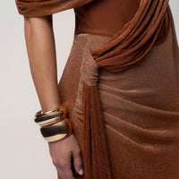« Céleste » — Robe Longue Drapée Bandage, Or