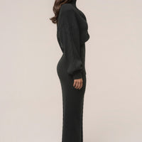 « Douceur » — Robe Longue en Maille Câble, Noir