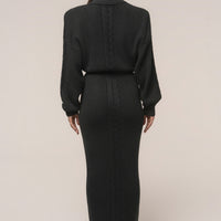 « Douceur » — Robe Longue en Maille Câble, Noir