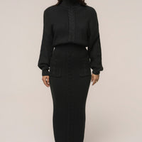 « Douceur » — Robe Longue en Maille Câble, Noir