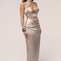 « Heure Dorée » — Robe Longue Corset, Champagne