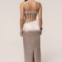 « Heure Dorée » — Robe Longue Corset, Champagne